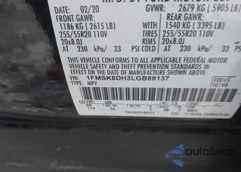 2020 Ford Explorer Xlt from USA, damaged, VIN 1FMSK8DH3LGB89137